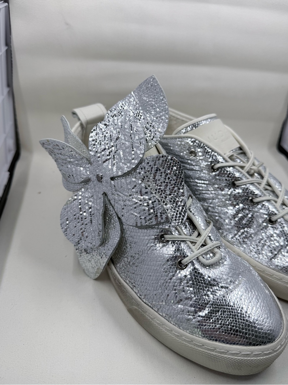 Women's Silver Metallic Butterfly Detail Sneakers